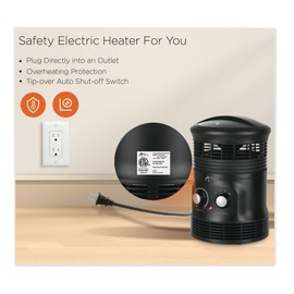 Alera HEFF360B 750W 8 in. x 8 in. x 12 in. 360-Degree Circular Fan Forced Heater - Black
