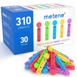 Meten 랜싱 장치용 메텐 트위스트 탑 랜싯, 310 카운트, 혈당 검사용 30 게이지 다색 랜싯 [Dark Blue] Metene Twist Top Lancets for Lancing Device, 310 Count, 30 Gauge Multicolor Lancets for Blood Glucose Testing [Dark Blue]