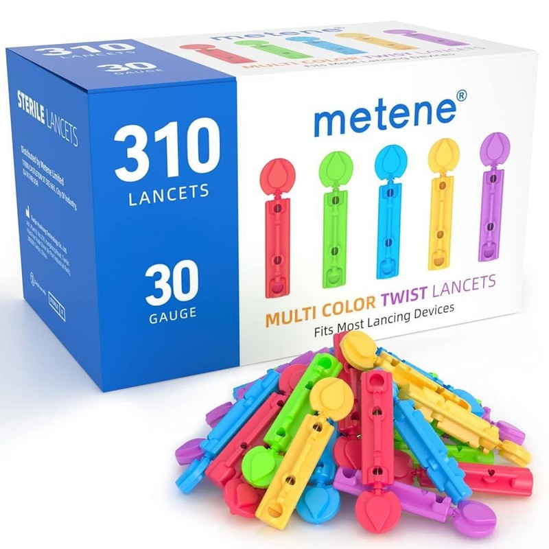 Meten 랜싱 장치용 메텐 트위스트 탑 랜싯, 310 카운트, 혈당