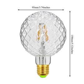 G95 Decorative Light Bulbs 4W E26 LED Filaments Light Bulbs 40W Equivalent E26 Base Clear Glass, Warm White 2700K, AC110V, G95 Inner Pineapple Vintage LED Edison Light Bulb, Pack of 2
