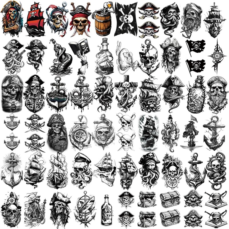 77 Sheets Pirate Temporary Tattoo for Women Men, 17 Sheets