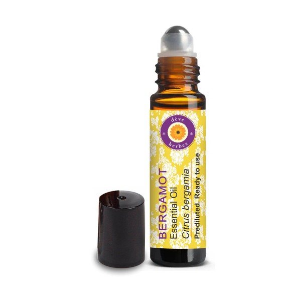 Deve Herbes Bergamot Essential Oil (Citrus bergamia) Pre Diluted Ready to Use Roll-on Blend for Aromatherapy and Topical Skin Application for Kids and Adults 10ml (0.33 oz)