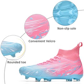 DISRATEBLU Kids Soccer Shoes Boys Football Cleats Professional Athletic Outdoor Trainning Football Shoes Youth Girl Turf Soccer Cleats Pink