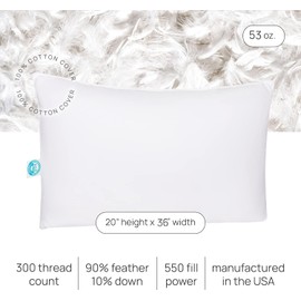 East Coast Bedding Pure Dream Firm Pillow - King Pillow Medium Support, King Size 20x36 Inch Goose Feather Down Pillows, 100% Cotton Shell, Pack of 1