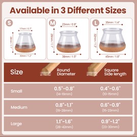 16Pcs Chair Leg Floor Protectors for Hardwood Floors - Silicone Felt Furniture Pads - Chair Leg Caps - Clear Rubber Chair Sliders - L(Fit:1.1"-1.6")