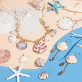 PH PandaHall Pack of 24 Shell Pendants, 6 Styles, Natural Scallop Pendants, Galvanized Shell Scallop Charms for Summer Jewellery, Bracelet Jewellery, Shell, No Gemstone