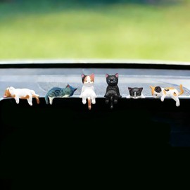 6 Pcs Cat Car Decor Dashboard Accessories, Mini Cat Figurines Cute Car Rear View Mirror Gifts for Office Car Home Decor, Funny Computer Monitor Desk Decorations for Women Girl