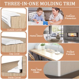 alophoty Flexible Wall Corner Protector, Peel and Stick Wall Molding Trim, Rubber Self Adhesive Molding Trim for Wall Corner Guard, Edge Protector, Ceiling, Countertop, 0.8 in x 20 Ft