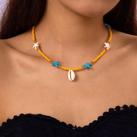 Pingyongchang Bohemian colorful beaded shell necklace, beach summer necklace yellow
