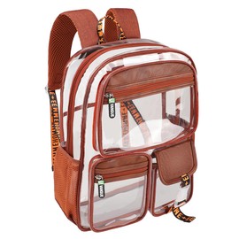 Vangue Clear Backpack Stadium Approved Heavy Duty Clear Bookbag with Padded Straps for Sport Events(Brown)
