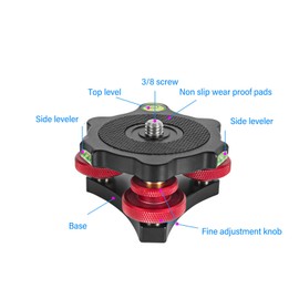 Camera Panoramic Panning Base, 3/8 Inch Screw Aluminum Alloy Panorama Tripod Head with Bubble Level, for Tripod Monopod DSLR Cameras, Load Capacity 33 LBS