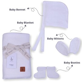 Little Dedi Tencel Baby Blanket Gift Set Warm White – Includes Soft Knit Pointelle Blanket 40"x30", Baby Hat, Gloves & Booties – Oekotex 100, Newborn Essentials in Gift Box