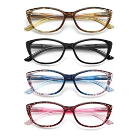 SOPHILY 4-Pack Cat Eye Reading Glasses for Women- Blue Light Blocking Readers with Spring Hinges,Anti-Glare Reading Glasses +3.5