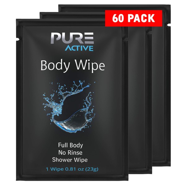 Shower Body Cleansing Wipes, 60 Individually Wrapped Personal Hygiene Body Wipes for Women and Men, Extra Large Extra Moist to Keep Clean After Gym Travel Camping Outdoors Sports