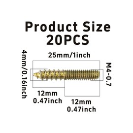 bociloy 20Pcs M4x25mm Hanger Bolts, Double Ended Thread Dowel Screws, Self-Tapping Screws for Secure Wood Joints