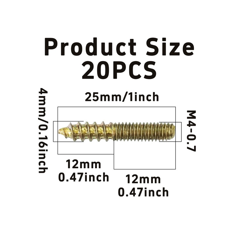 bociloy 20Pcs M4x25mm Hanger Bolts, Double Ended Thread Dowel Screws,
