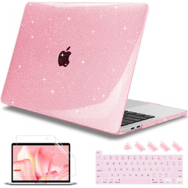 Mektron Glitter Case for 2020 MacBook Pro 13 inch A2338 M2 Compatible 2021 2022 Release M1 A2289 A2251, Sparkly Plastic Hard Shell Cover with Touch Bar Fits Touch ID, Glitter Pink