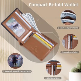 VISOUL Leather Bi-fold Wallets for Men with RFID Blocking Two Tone, Compact Men’s Wallet with 1 ID Window and 2 Cash Compartments (Black and Brown)