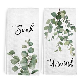 cvjutf Sage Green Eucalyptus Hand Towels for Bathroom, Eucalyptus Bathroom Decor, Plant Dish Towels Set of 2, Sage Green Unwind Soak Decorative Hand Tea Towel for Bathrooms Kitchen Decor, 16x24 Inch