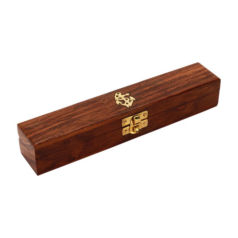 NKlaus 21 cm brass compass in wooden box, circle drawer,