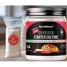 Apron Maven Sourdough Starter Culture Live with Pre-Measured Flour for First Feeding - Just Add Water - Sourdough Bread Baking Supplies - Easy Sourdough Starter Kit - Italian Ischian Island Style Sour Dough - 100+ Years Old