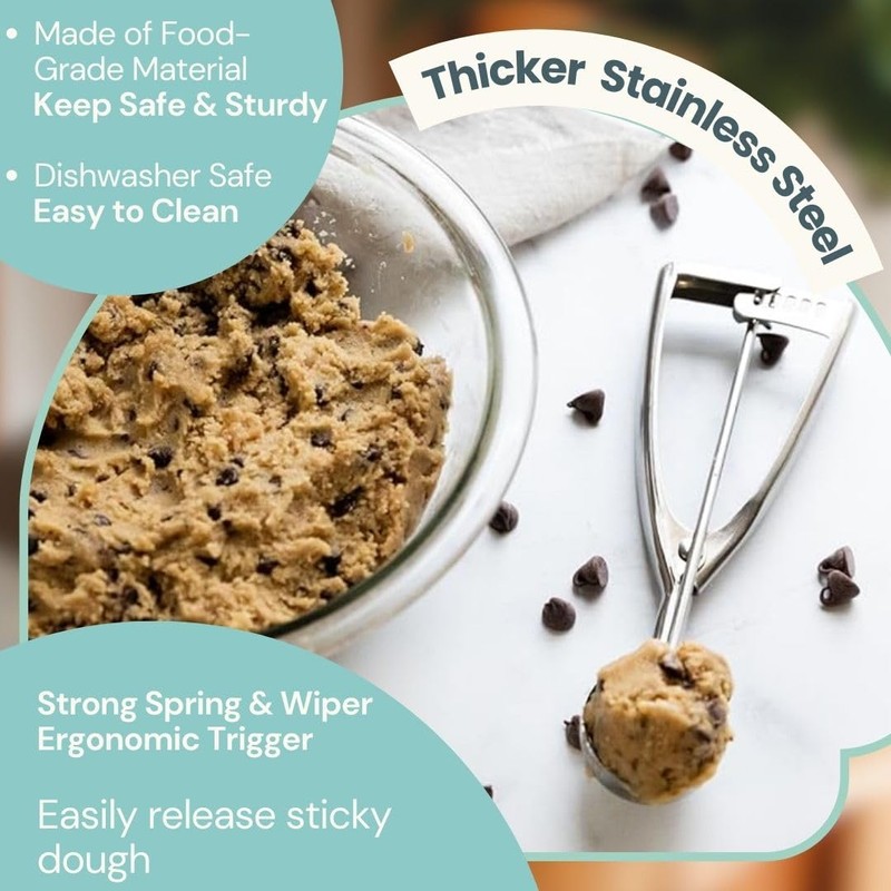 Cookie Scoop, 18/8 Stainless Steel Cookie Scooper, Cookie Scoops for