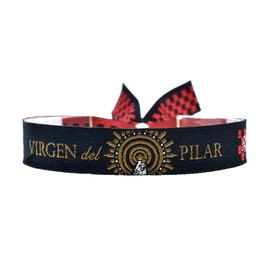 BDM Virgen del Pilar Spain Black or Green Fabric Bracelet Adjustable for Men and Women, Cotton