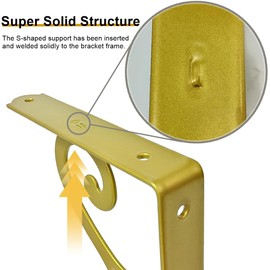 Z metnal Gold Shelf Brackets, 200mm Triangle Shelving Brackets, Wall Mounted Shelf Supporters for Scaffold Board, Modern Brass Metal Corner Brace for DIY Shelving, S Wall Decor 2 Pcs