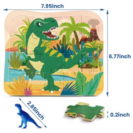 Zippytots Wooden Dinosaur Puzzles for Kids Ages 4-6, 4 in 1 Gift Box 4-Pack 20-Piece Jigsaw Puzzles Come with 4 Small Dino Figures,Preschool Educational Toys Gifts for Kids Boys Girls Ages 3+