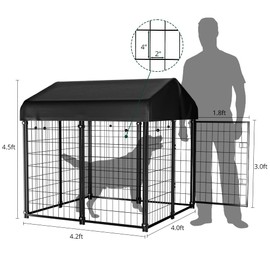 PawGiant Dog Kennel Outdoor, Dog House with Roof Waterproof Cover for Medium to Small Dog Outside 4ft x 4ft x 4.5ft, Pet Enclosures Crate Cage Playpen Run Indoor