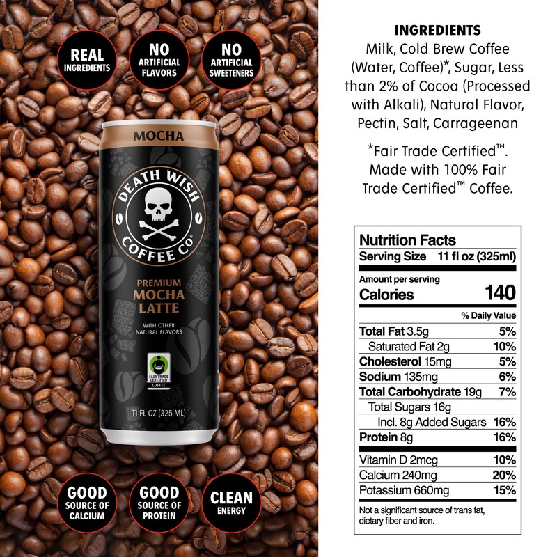 Death Wish Coffee, Iced Coffee Cold Brew, 8g Protein, Fair