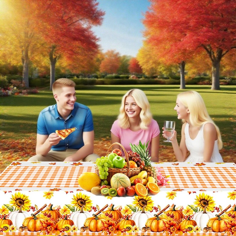 Orielis Plastic Thanksgiving Tablecloths 2 Pack - Fall Table Cloth