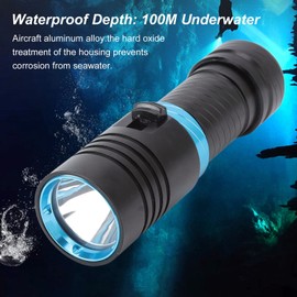 ViaGasaFamido Diving Flashlight, 5000LM IPX8 Waterproof 100M Underwater Flashlight, Dimmable Diving Lamps, White Light, Aluminum Alloy for Diving, Fishing, Hunting, Recovery, Camping