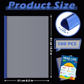 Thenshop 100 Pcs Clear Report Covers with Sliding Bars Sliding Bar File Folder Binder Plastic Report Folder for File Report Paper Book Resume Letter Office, 30 Sheet Capacity (Blue)