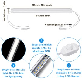Litever Kitchen Under Cabinet LED Lighting Kit, Super Bright, 6 PCS 12 Inches Light Bars, Plug-in or Hardwire Power Adapter, 31W 2000 Lumen, for Cabinet Counter Shelf Workbench (Daylight White 5000K)