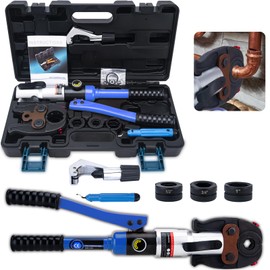 ASDFGHT Copper Pipe Crimping Tool, Copper Tube Fittings Crimping Tool W/ 1/2", 3/4", 1" Jaws, Copper Tube Fittings Hydraulic Pipe Crimping Tool, for Tight Spaces and Viega ProPress Fitting