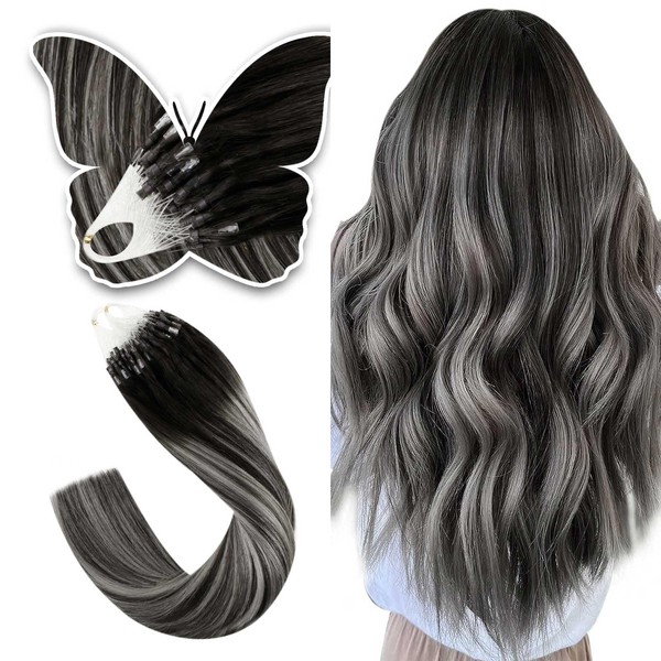 Easyouth Hair Extensions Micro Link Ombre Natural Black Fading to
