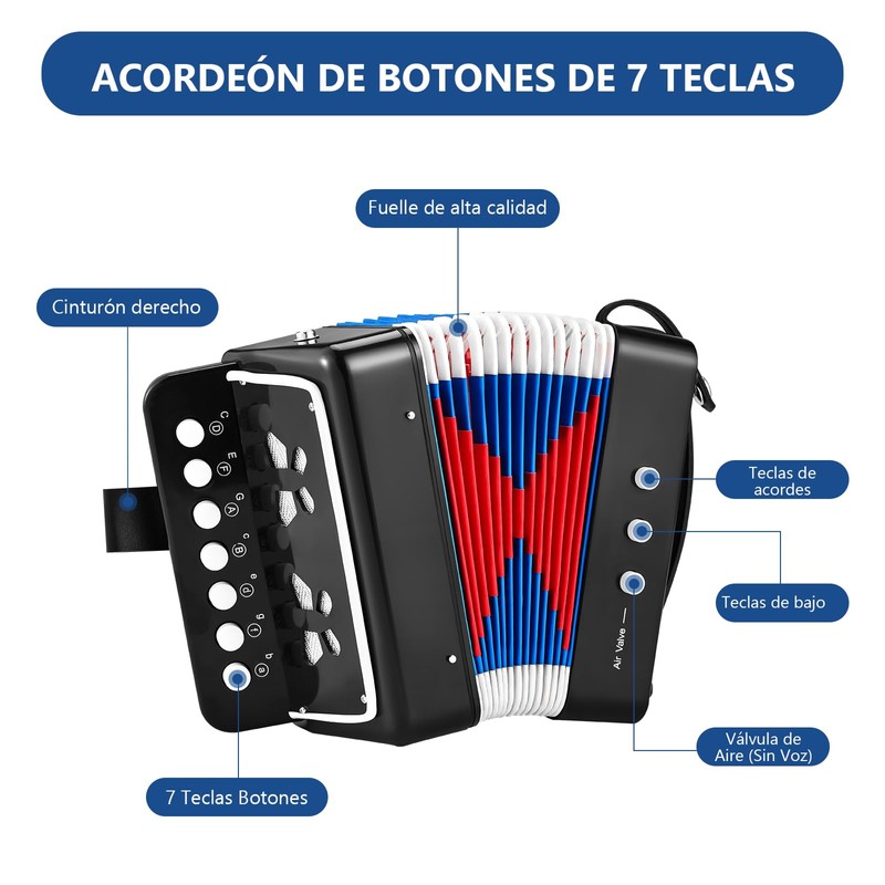 Acordeon de 7 Teclas, OUDAR Arcodeon para Principiantes para Interpretación,