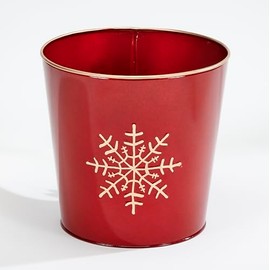 Worth Imports Red Galvanized Metal Christmas Bucket with Snowflake Design, 9.25" Height, 9.5" Diameter, Set of 2 Planter