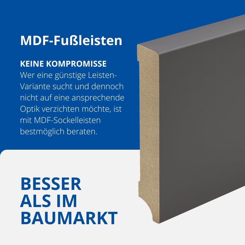 REESE Skirting Boards Dark Grey MDF Film Leipzig Profile 120