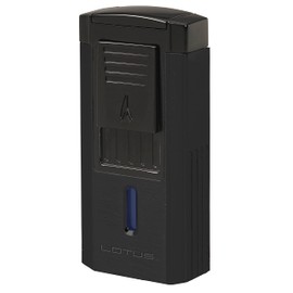 Lotus Duke V Cigar Lighter with Triple Pinpoint Wind-Resistant Torch Flames, Single Action Ignition, Integrated V-Cut Cutter, Tinted Fuel Level Window (Black Matte)