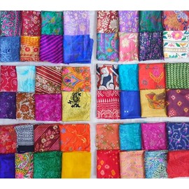 Vintage Fabrics Crafts Pure Sari 50 pcs 8" Squares Mixed Silk Fabric Material Easter Eggs Coloring