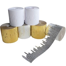 Bright Ideas Icicle Corrugated Border Rolls for School Displays Arts and Crafts, Assorted Pack of 6 Rolls, 10cm x 3.75m - Metallic Silver, Metallic Gold, Matte White