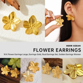 1 Pair 18K Flower Earrings Large Flower Drop Earrings Boho Statement Flower Earrings Hypoallergenic Fashion Jewellery for Women Boho Statement Flower Earrings, L, Plastic, Cinnabar