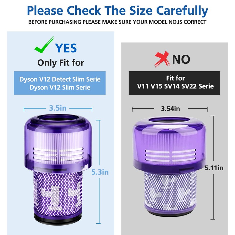 2 Pack Replacement Filters for Dyson V12 Detect Slim Absolute/Total