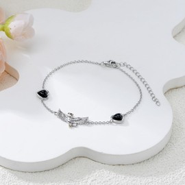 ZPMMPZ Owl Bracelet Sterling Silver Owl Bird Bracelet Onyx Jewelry Birthday Gifts for Women