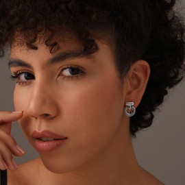 LeCalla 925 Sterling Silver Omega Back Earrings Antique Caviar Circle Bar Omega Back Clip On Large Stud Earrings for Women - 17MM