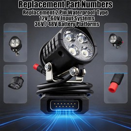 2PCS 36V 48V Ebike Headlights with 2-Pin Connectors Fit for Electric Bikes