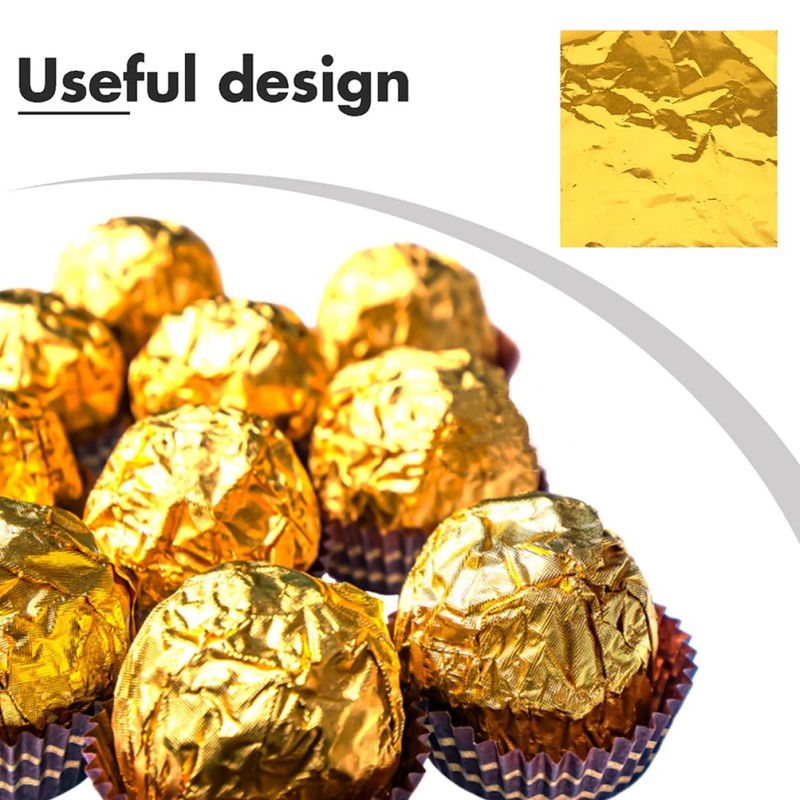 KICHOUSE Homemade Candy Wrappers 200pcs Square Golden Foil Wrappers Personal