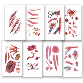10 Sheets Halloween Temporary Tattoos, Bloody Scar, Stitches & Wound Stickers, Realistic Fake Tattoos for Halloween Makeup & Cosplay, Safe Eco-Friendly Adhesive, Long-Lasting, A-011— A-020